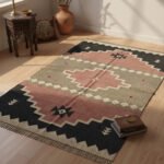 Handcrafted Geometric Reversible Camel Wool & Jute Dhurrie Rug 9x12 Feet