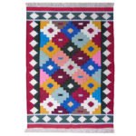 Handmade Cotton Dhurrie Rug, Panja Woven Reversible Flatweave Carpet Indoor Outdoor - Image 2