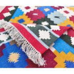 Handmade Cotton Dhurrie Rug, Panja Woven Reversible Flatweave Carpet Indoor Outdoor - Image 3