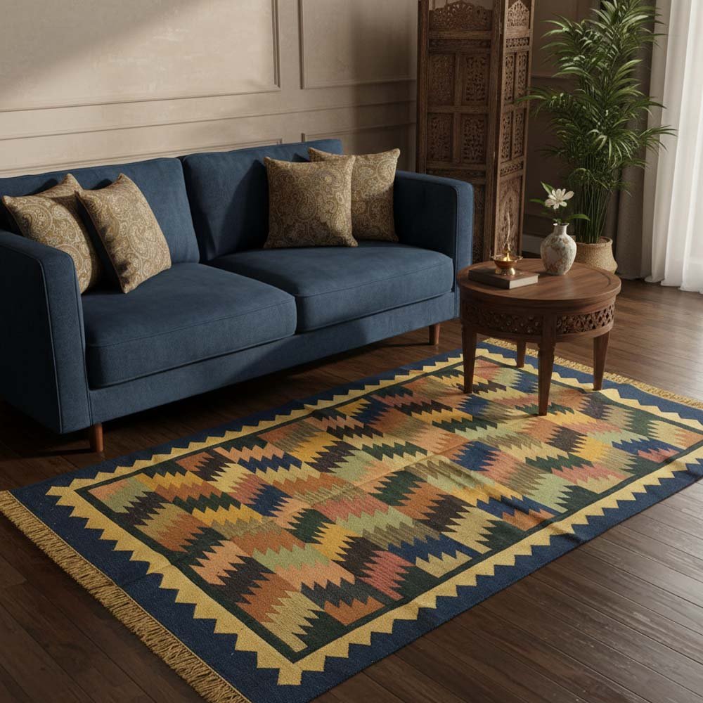 113 The Minimalist Edge: Reversible Panja Weave Dhurrie - Image 1