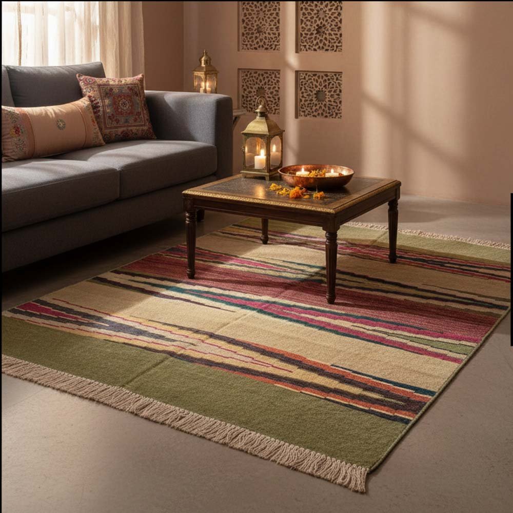 115 Abstract Soul: Artisan-Crafted Panja Weave Flatweave durry - Image 1