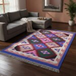 Handwoven Cotton Panja Dhurrie Rug for Dining Room & Kitchen, Flatweave
