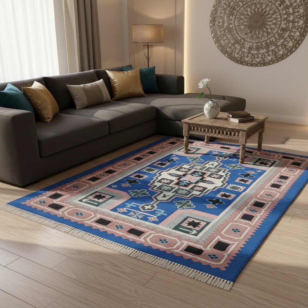 125 Reversible Versatility: The Dual-Look Panja Cotton Dhurrie - Image 1