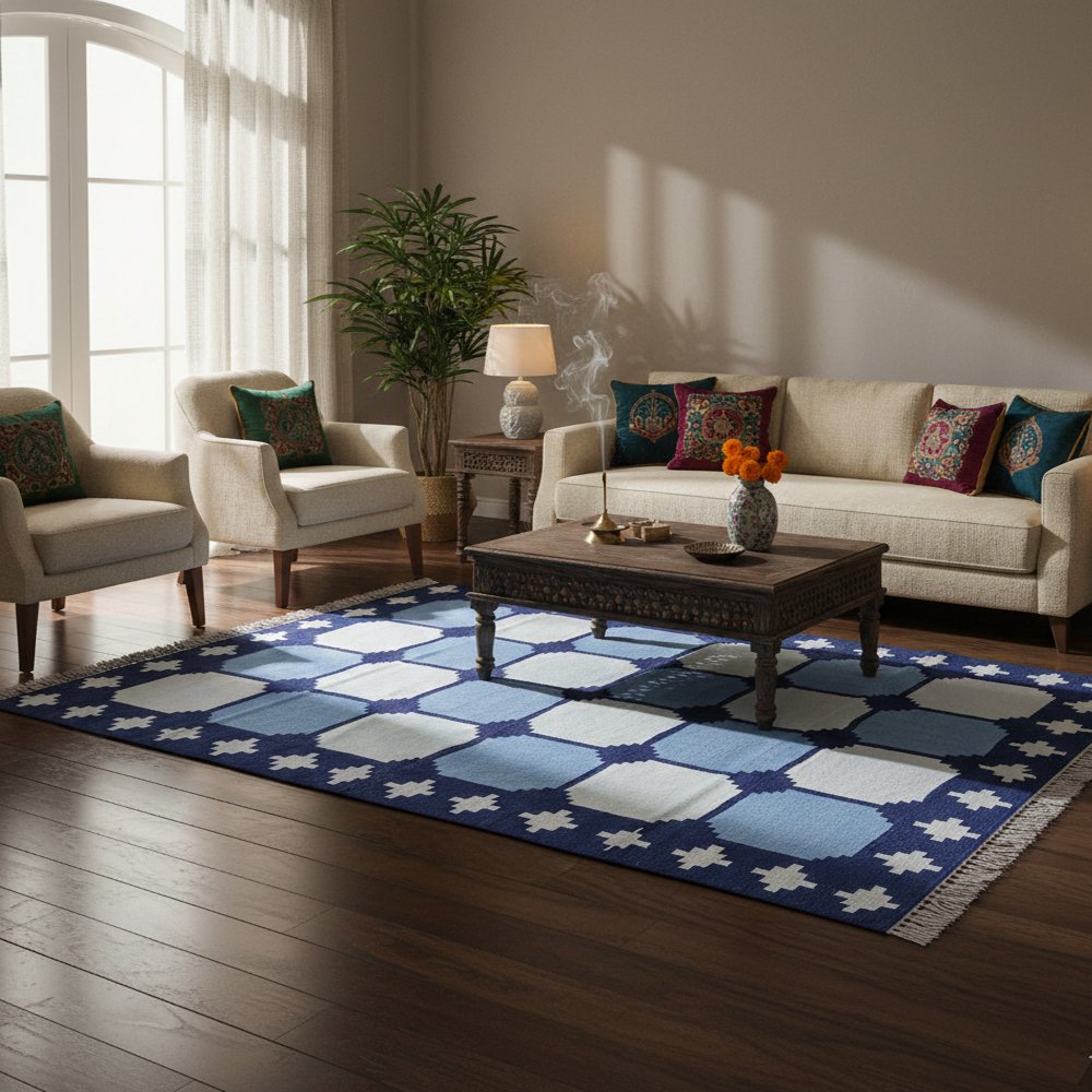 129 The Architect’s Choice: Hand-Woven Cotton Flatweave rug. - Image 1