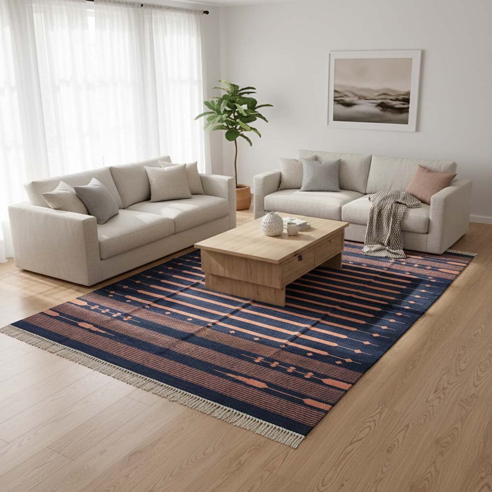 13 Handwoven Cotton Panja Dhurrie Rug for Living Room Bedroom, Reversible Flatweave - Image 1