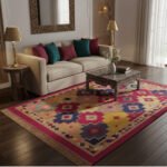 Indian Cotton Panja Dhurrie Rug for Living Room Seating Area