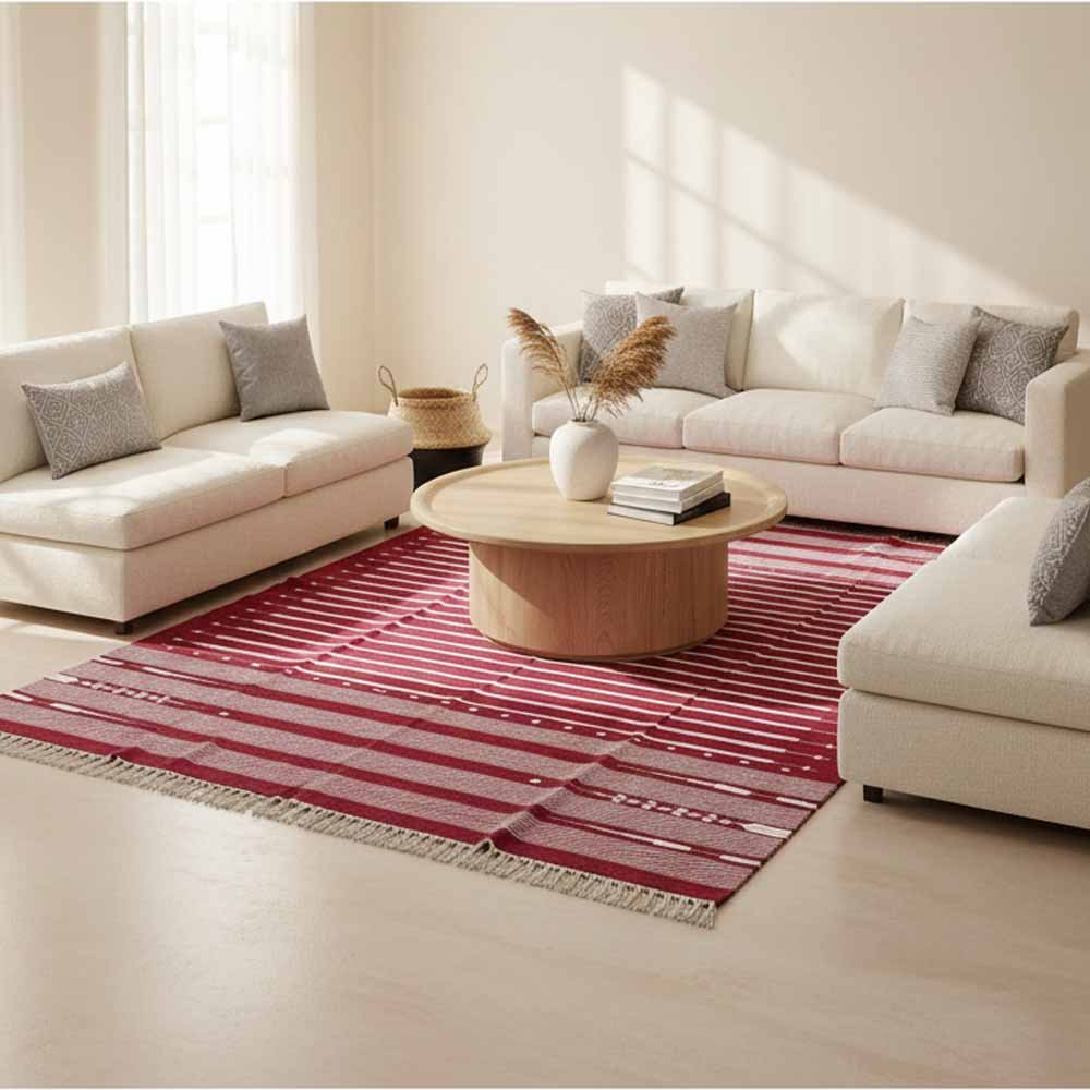 16 Cotton Panja Dhurrie Rug for Big Hall Reversible Flatweave - Image 1
