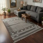 Cotton Panja Dhurrie Rug for Living Room & Dining Room, Handmade Flatweave