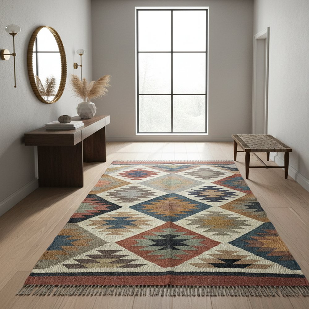 18 Craft-Made Wool & Jute Kilim Rugs - Image 1