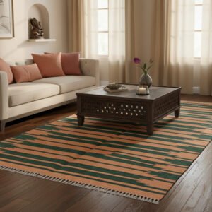 Handcrafted Cotton Panja Dhurrie Rug, Traditional Flatweave Reversible