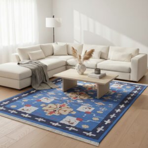 Indian Cotton Dhurrie Area Rug, Handwoven Reversible Flatweave