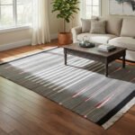 Indian Handwoven Cotton Dhurrie Rug in Flatwoven Striped Design