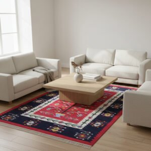 Cotton Panja Dhurrie Rug, Handmade Flatweave for Bedroom Living Room