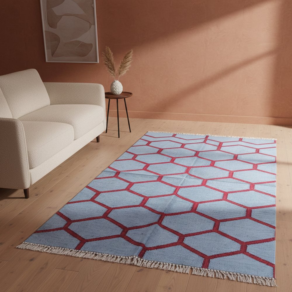 21 Authentic Indian Cotton Panja Dhurrie Rug, Handwoven Reversible - Image 1