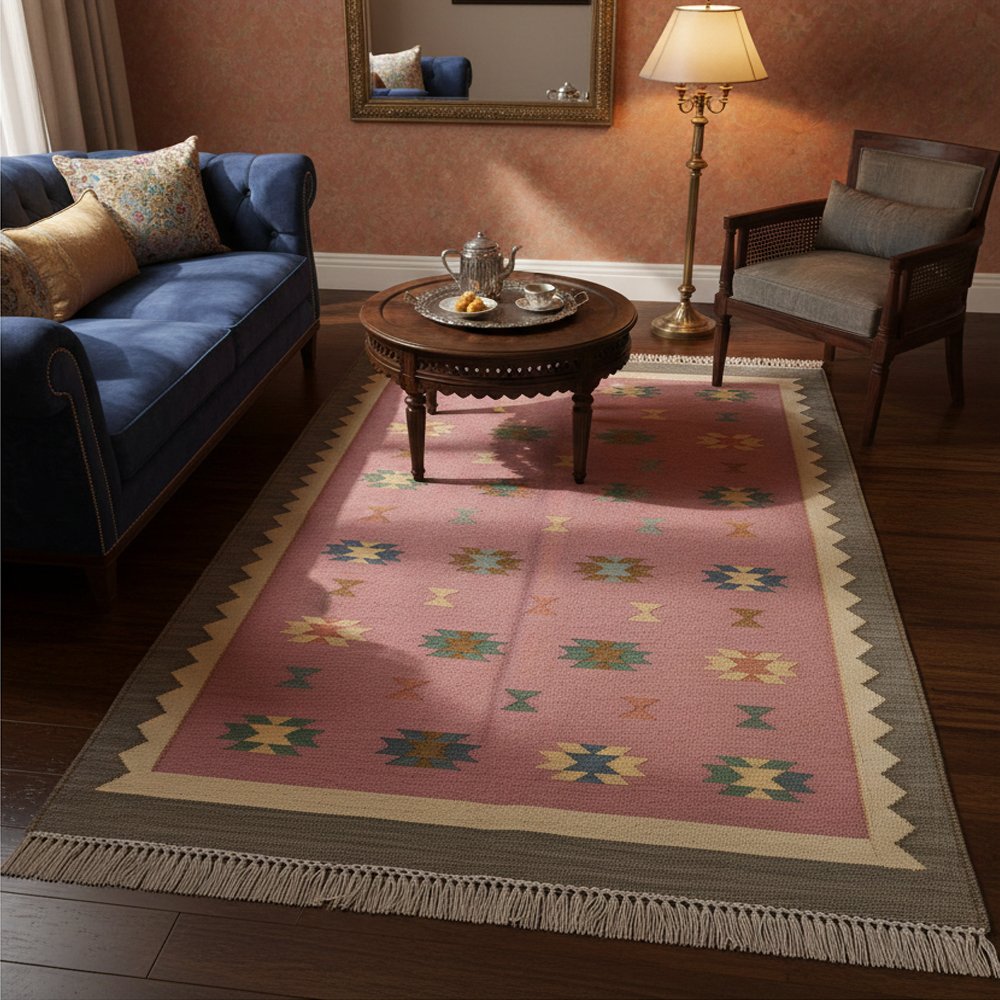 31 Cotton Panja Dhurrie Rug for Dining Room & Hallway - Image 1