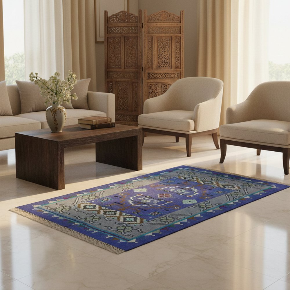 32 Hand-Woven Cotton Flatweave Carpet - Image 1