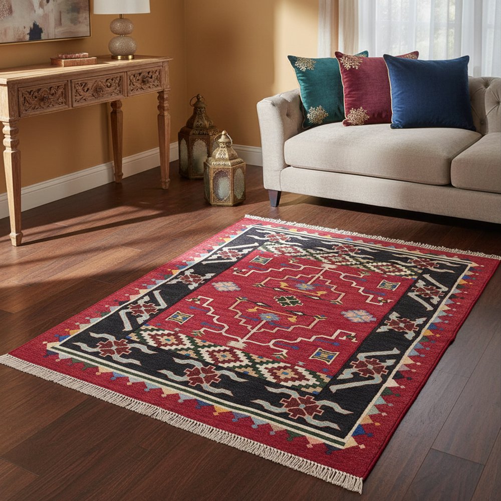 35 Elite Hand-Loomed Pure Cotton Rug – Reversible Elegance - Image 1