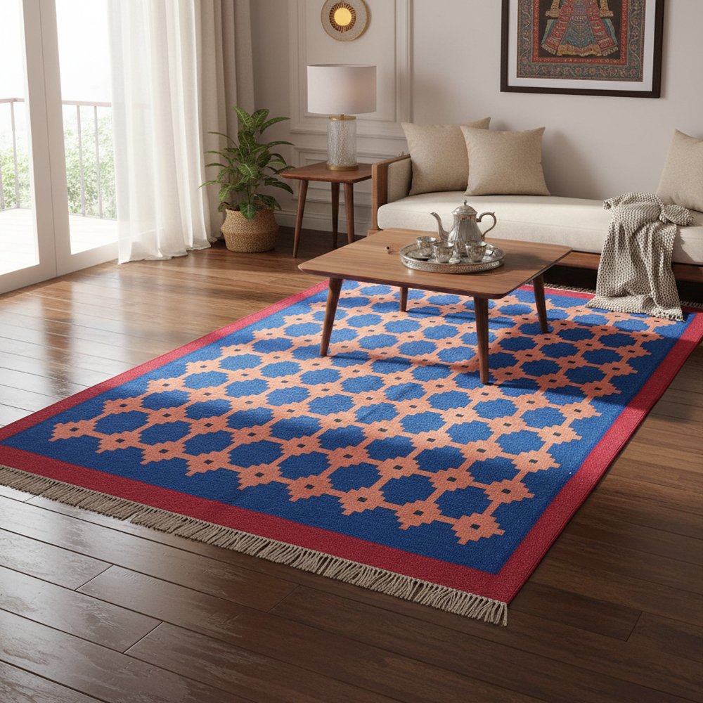 35 Cotton Panja Dhurrie Rug for Living Room Sitting Area - Image 1