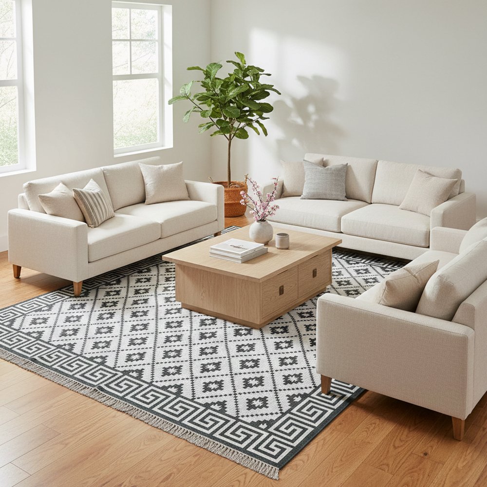 4 Cotton Panja Dhurrie Rug for Big Hall Interior Carpet - Image 1