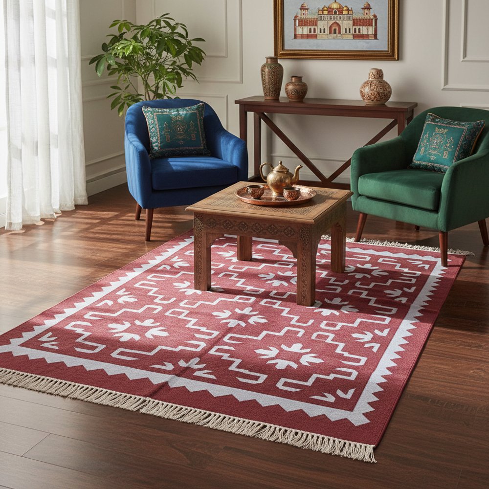 42 Bohemian Soul Hand-Made Reversible Cotton Dhurrie - Image 1