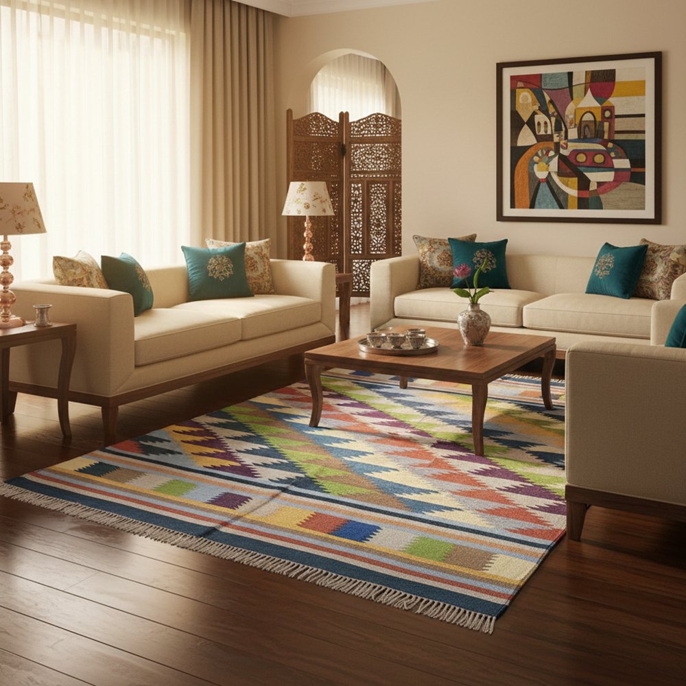 44 Eclectic Artisan Reversible Rug – 100% Pure Cotton - Image 1