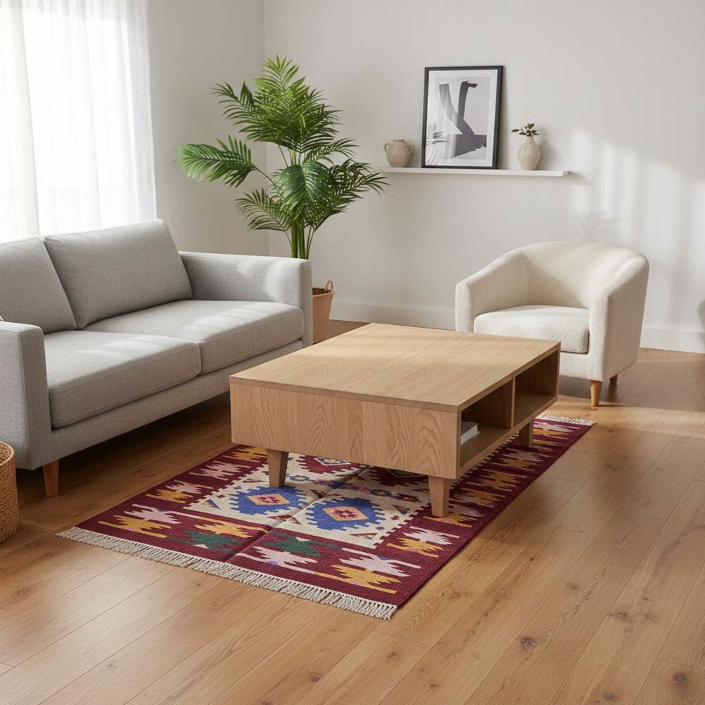 46 Cotton Panja Dhurrie Rug for Coffee Table Handmade - Image 1