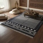 Royal Blue Handwoven Cotton Dhurrie Rug in Classic Flatweave Style