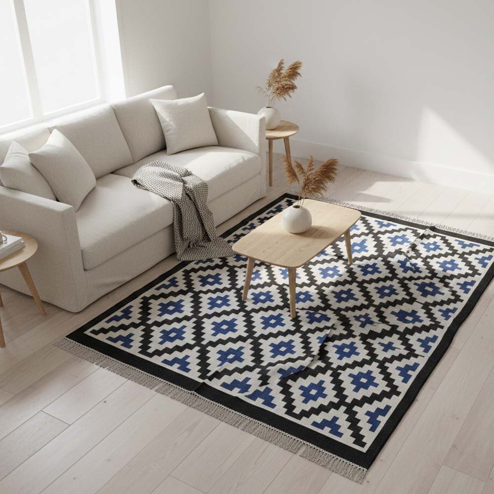 55 Cotton Panja Dhurrie Rug for Center Table Cotton Flatweave - Image 1