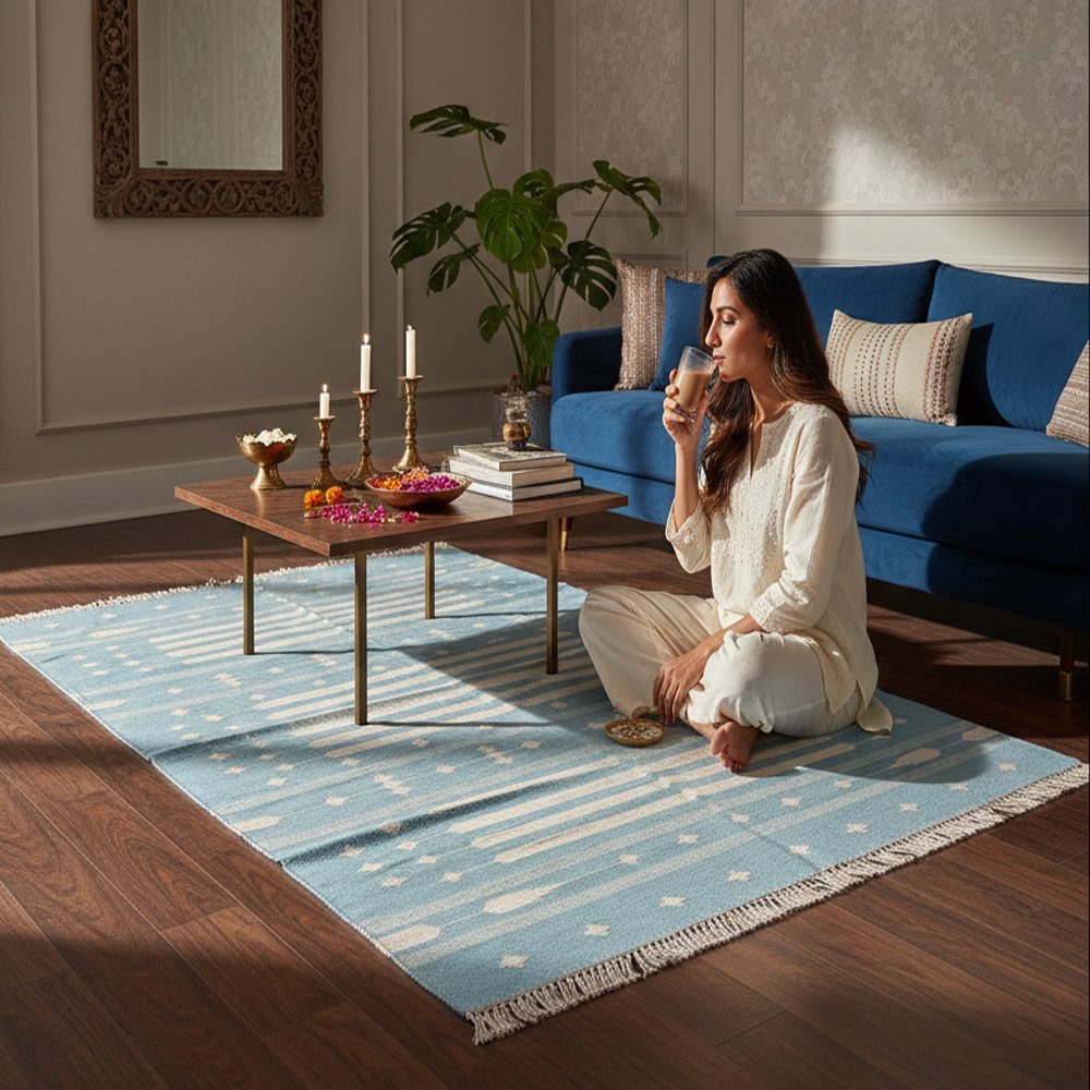 58 Mid-Century Modern Hand-Woven Cotton Flatweave - Image 1