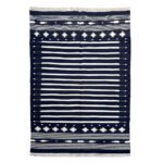Royal Blue Handwoven Cotton Dhurrie Rug in Classic Flatweave Style - Image 2