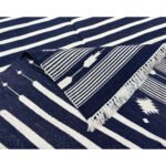 Royal Blue Handwoven Cotton Dhurrie Rug in Classic Flatweave Style - Image 3
