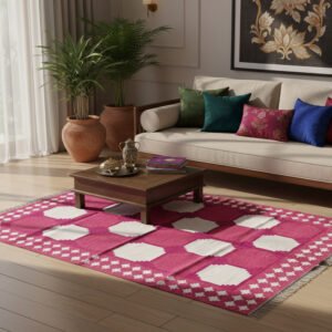 Geometric Symphony: Hand-Woven Reversible Cotton Rug
