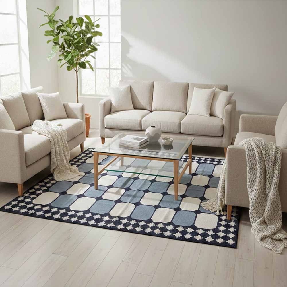 7 Cotton Dhurrie Area Rug, Handwoven for Large Living Room - Image 1