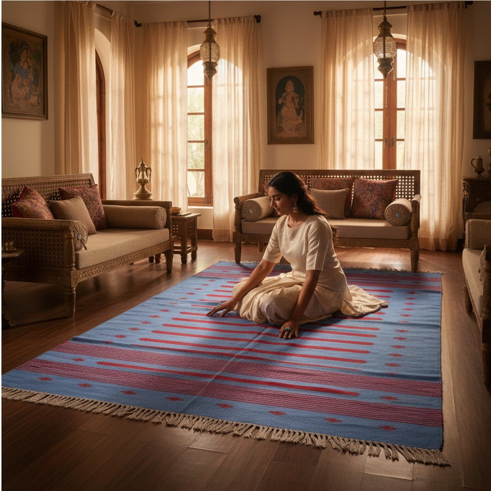 73 Sustainable Luxury: Hand-Woven Eco-Cotton Rug - Image 1