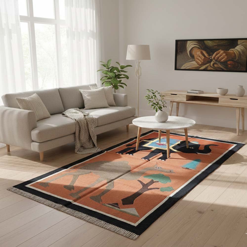 77 Cotton Panja Dhurrie Rug for Living Room Handmade Flatweave - Image 1