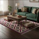 Handmade Cotton Panja Dhurrie Rug for Dining Room, Flatweave Reversible