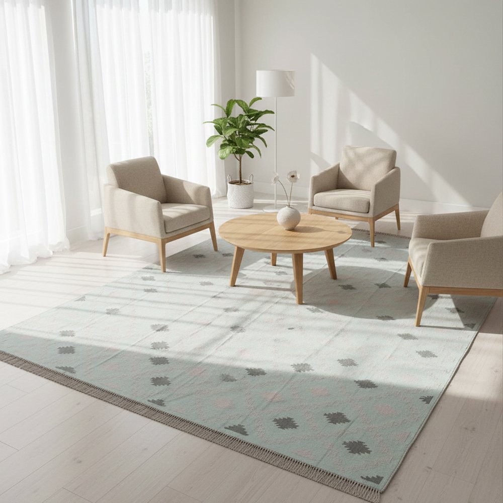 8 Cotton Panja Dhurrie Rug for Bedroom Simple Interior - Image 1