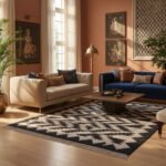 Cotton Panja Dhurrie Rug for Living Room & Coffee Table, Handwoven Flatweave