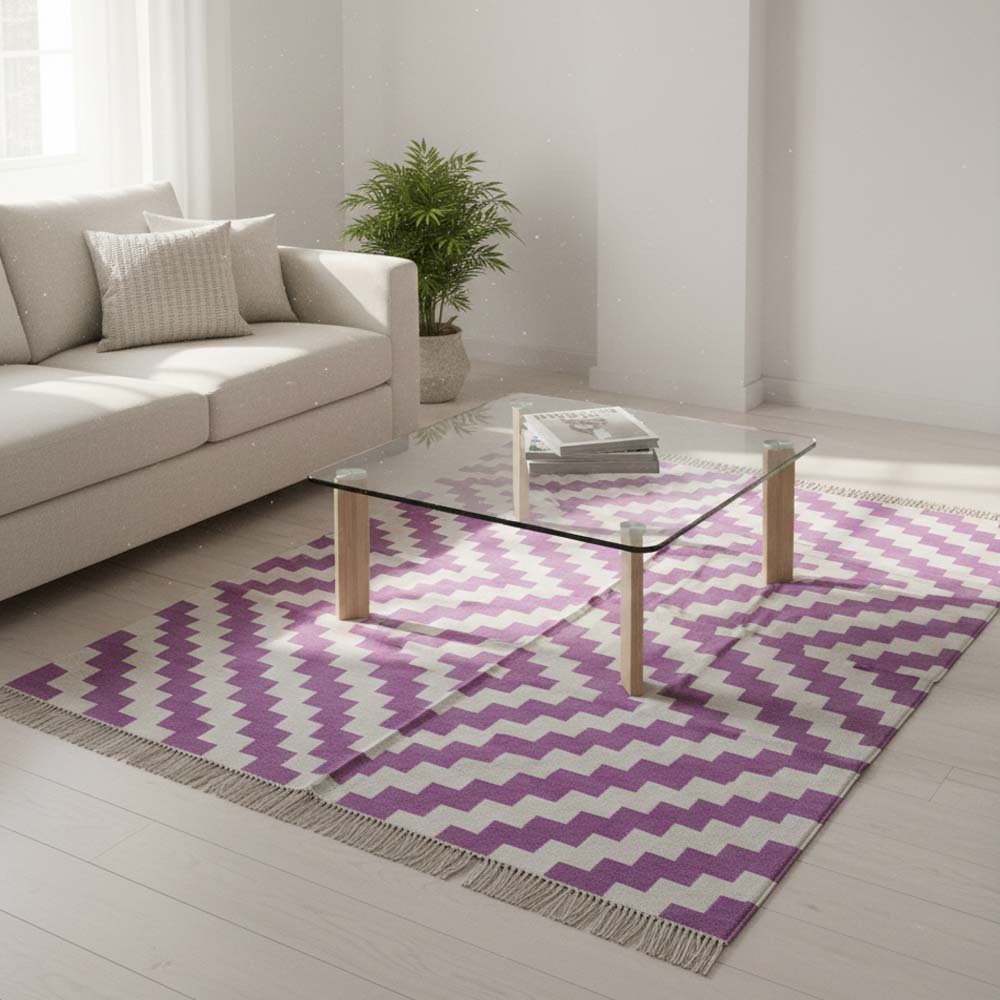 93 Cotton Panja Dhurrie Rug for Dining Room Modern Decor - Image 1