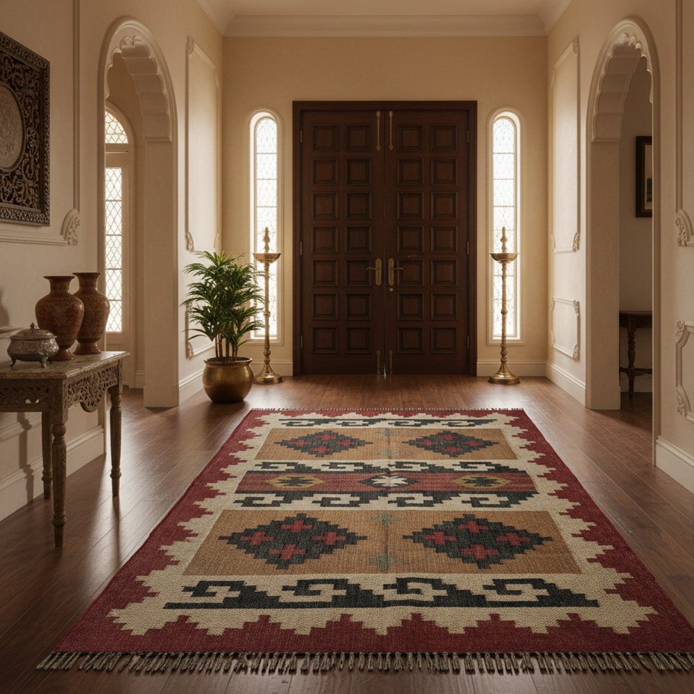 handwoven wool jute rug with natural texture for hallways