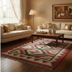 Geometric Multicolor Wool Jute Kilim Rug