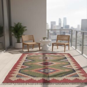 Handwoven Pure Wool & Jute Multicolor Dhurrie