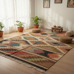 Handcrafted wool jute rug in earthy colors