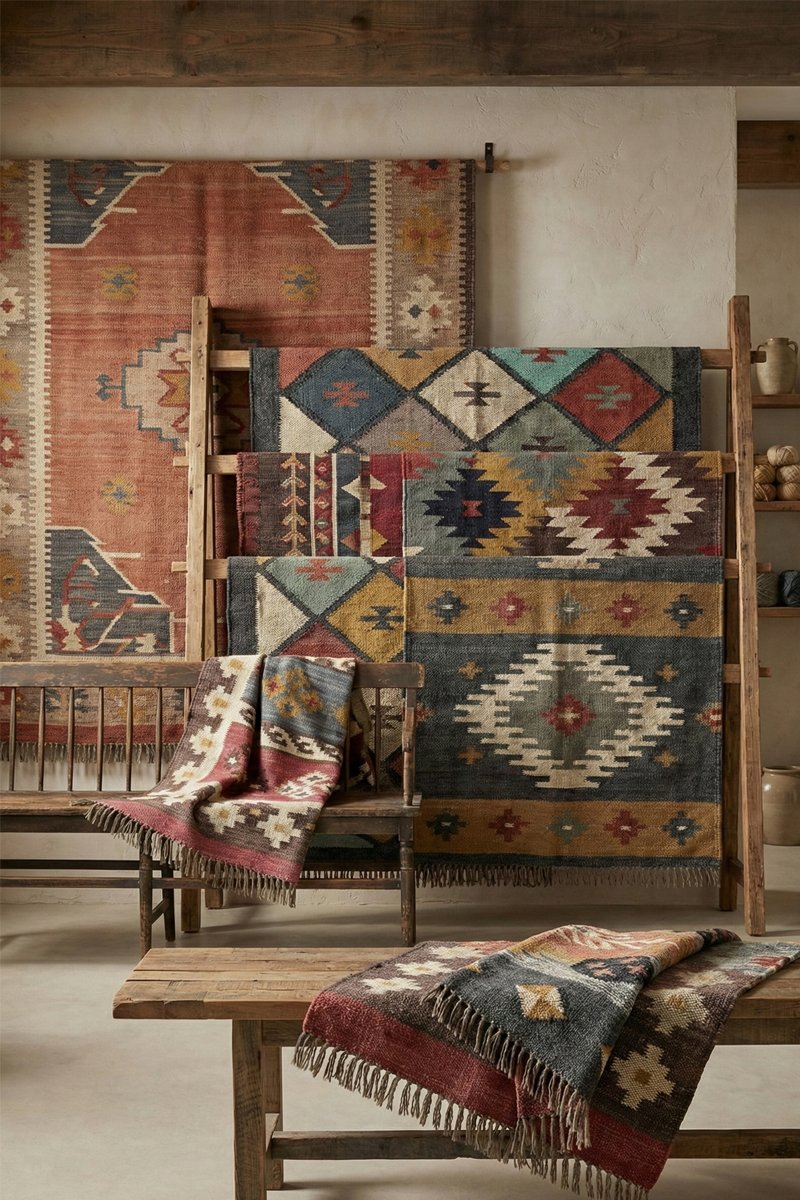 Vintage handmade wool rug with traditional patterns, handwoven by artisans for a timeless home decor look