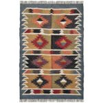 Cultural Charm: Multicolor Wool & Jute Kilim Rug - Image 2