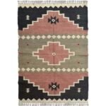 Handcrafted Geometric Reversible Camel Wool & Jute Dhurrie Rug 9x12 Feet - Image 2