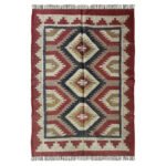 Geometric Multicolor Wool Jute Kilim Rug - Image 2