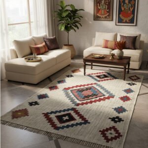 handwoven beige wool jute rug with natural texture for living room