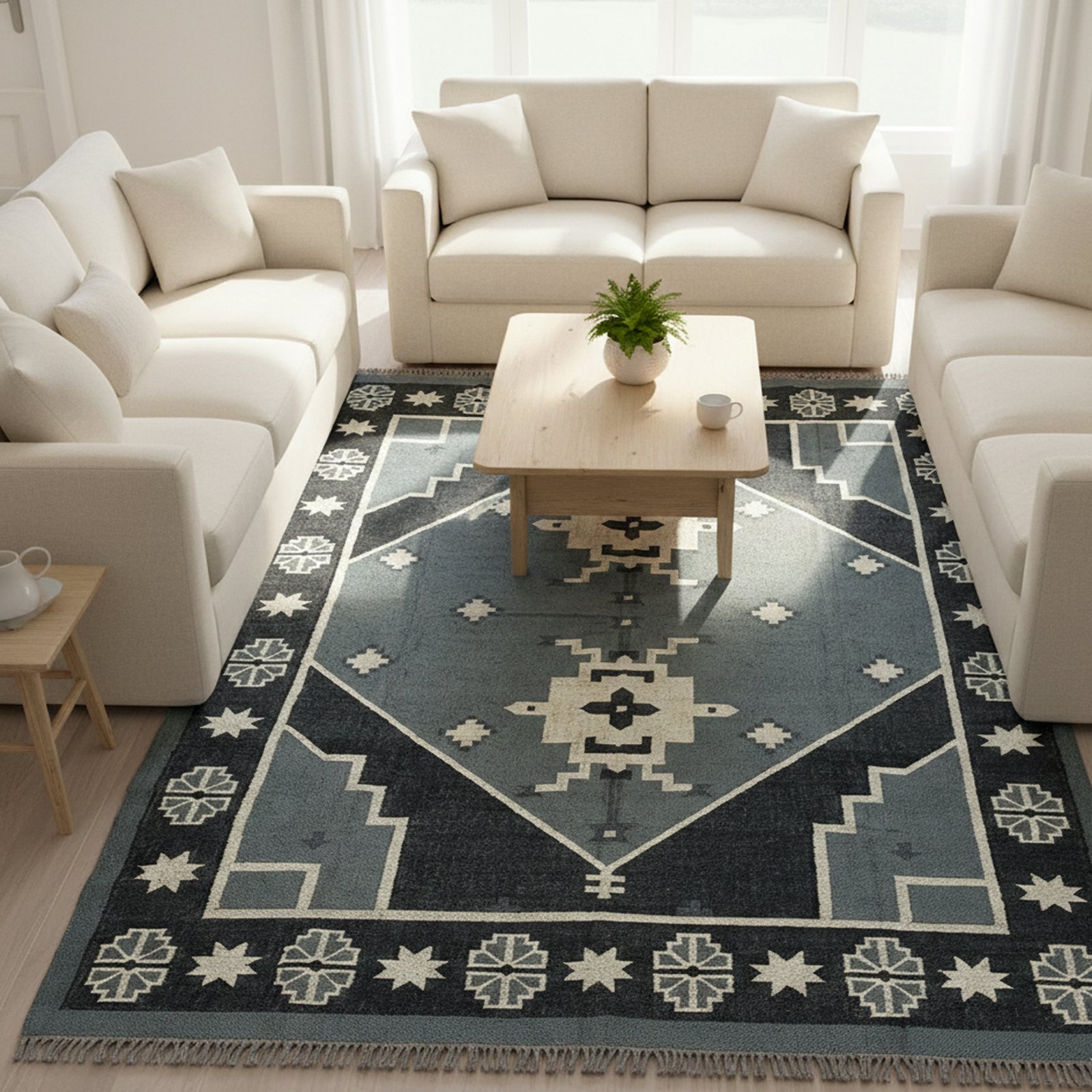 3.1 Handmade Kilim Wool Jute Rug, Natural Flatweave Interior Rug - Image 1