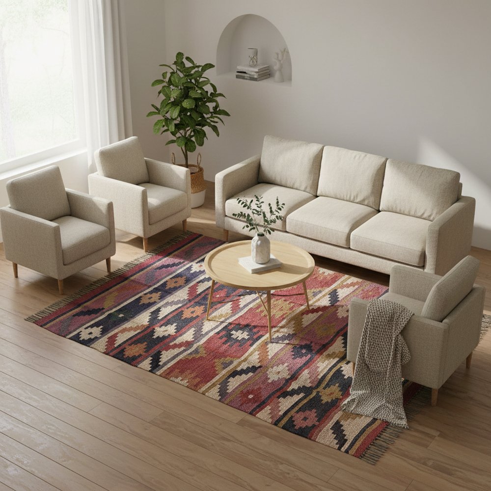 3 Wool Jute Kilim Rug Handmade, Flatweave Area Rug for Living Room - Image 1